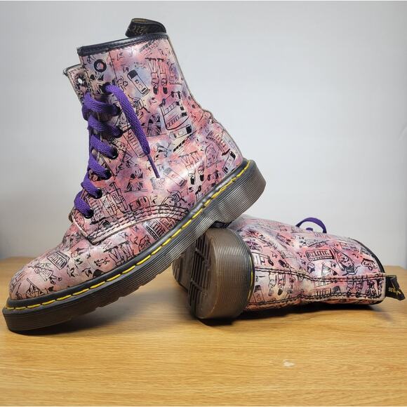 DR. MARTENS Pink London Icons Leather Boots Size 5 UK MADE In England US Size 7 - Picture 9 of 12